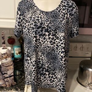 C womens Traleubie casual animal print cap sleeve stretch plus size top 1X